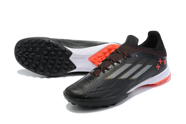 Adidas X Noir Orange Upper texturé synthétique Overlay de trois rayures métalliques Chaussures de soccer pour pelouse artificielle 7