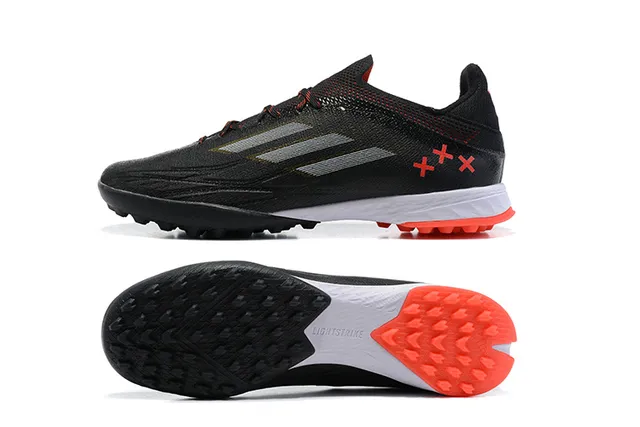 Adidas X Noir Orange Upper texturé synthétique Overlay de trois rayures métalliques Chaussures de soccer pour pelouse artificielle 9