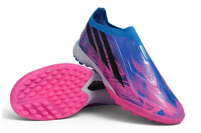 Adidas X Chaussures de soccer en gazon avec upper sock-fit rose violet superposé en gradient iridescent 13