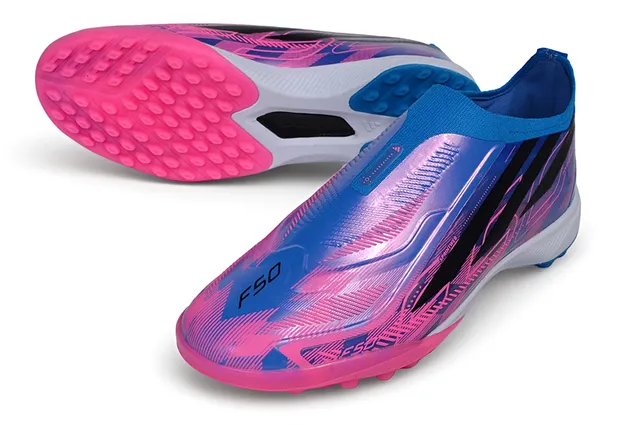 Adidas X Chaussures de soccer en gazon avec upper sock-fit rose violet superposé en gradient iridescent 14