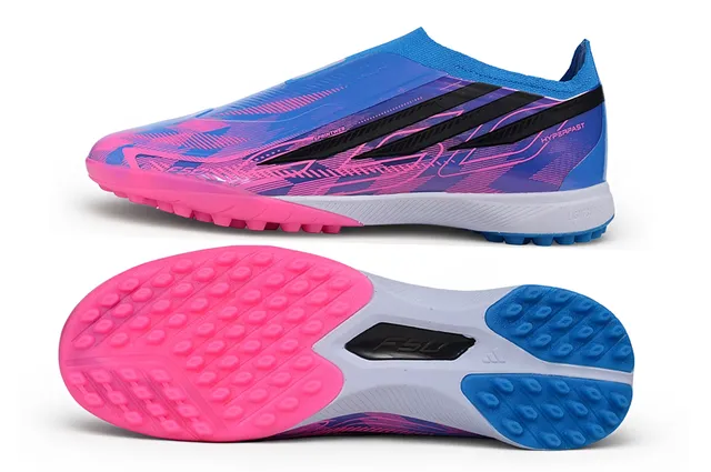 Adidas X Chaussures de soccer en gazon avec upper sock-fit rose violet superposé en gradient iridescent 16
