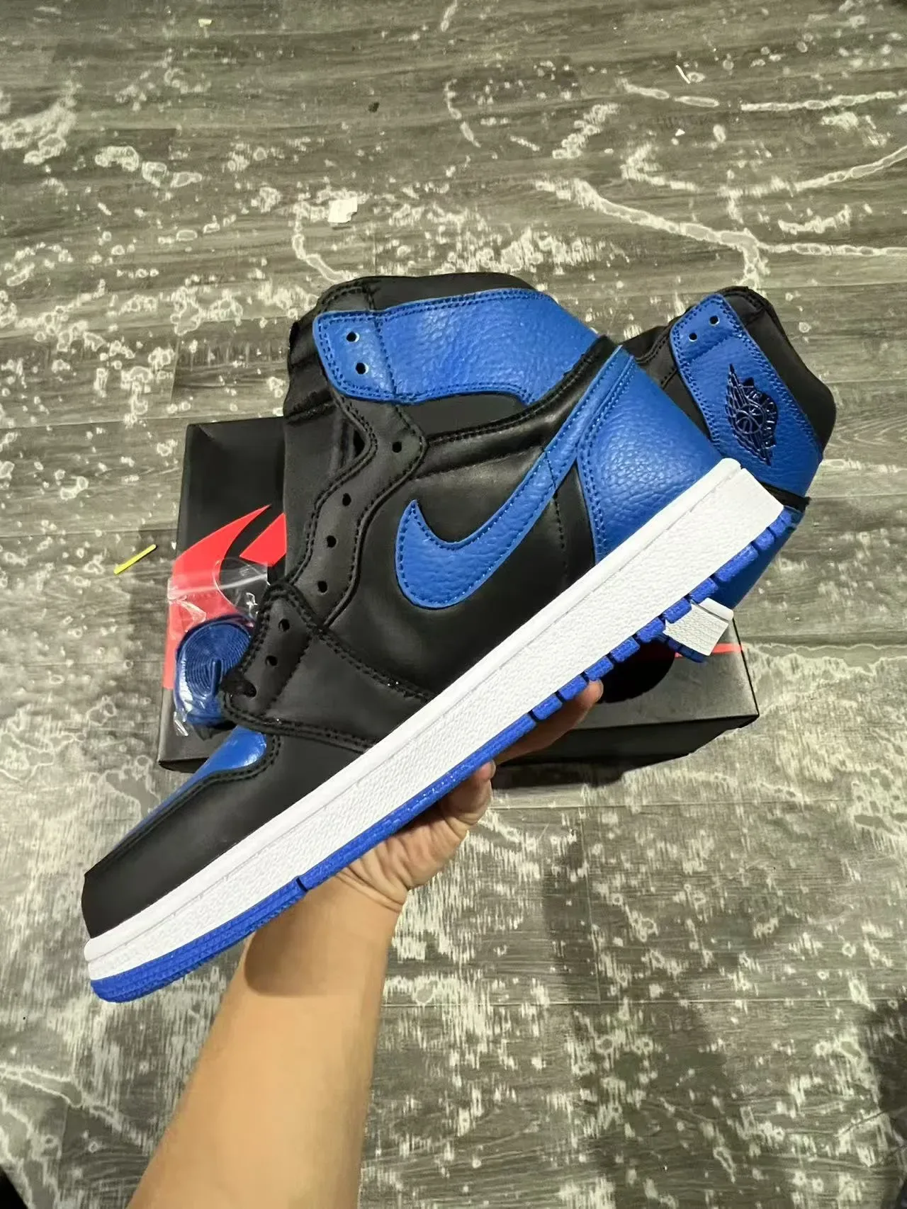 Air Jordan 1 أسود أزرق ملكي جلد أحذية كرة السلة 5