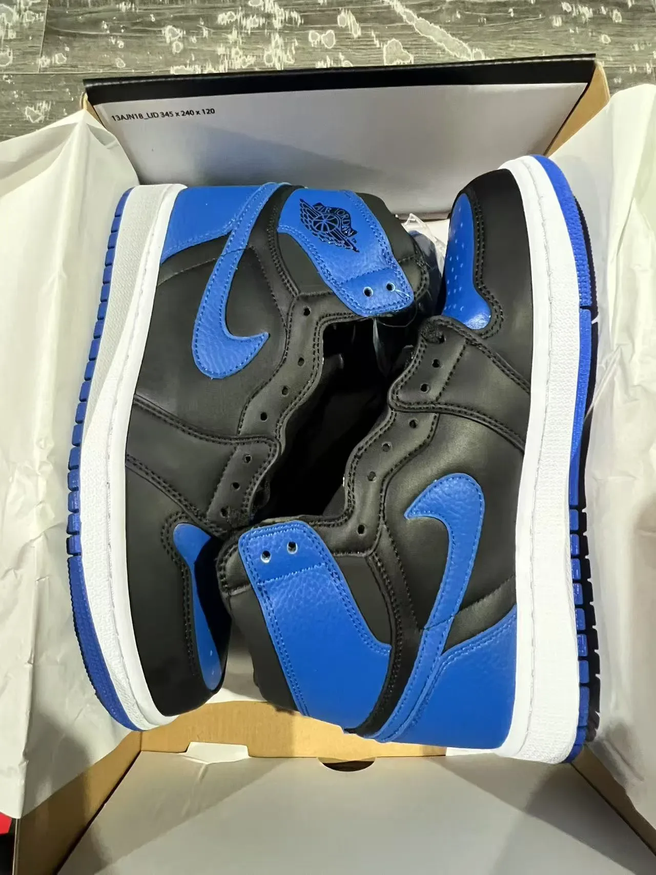 Air Jordan 1 أسود أزرق ملكي جلد أحذية كرة السلة 9