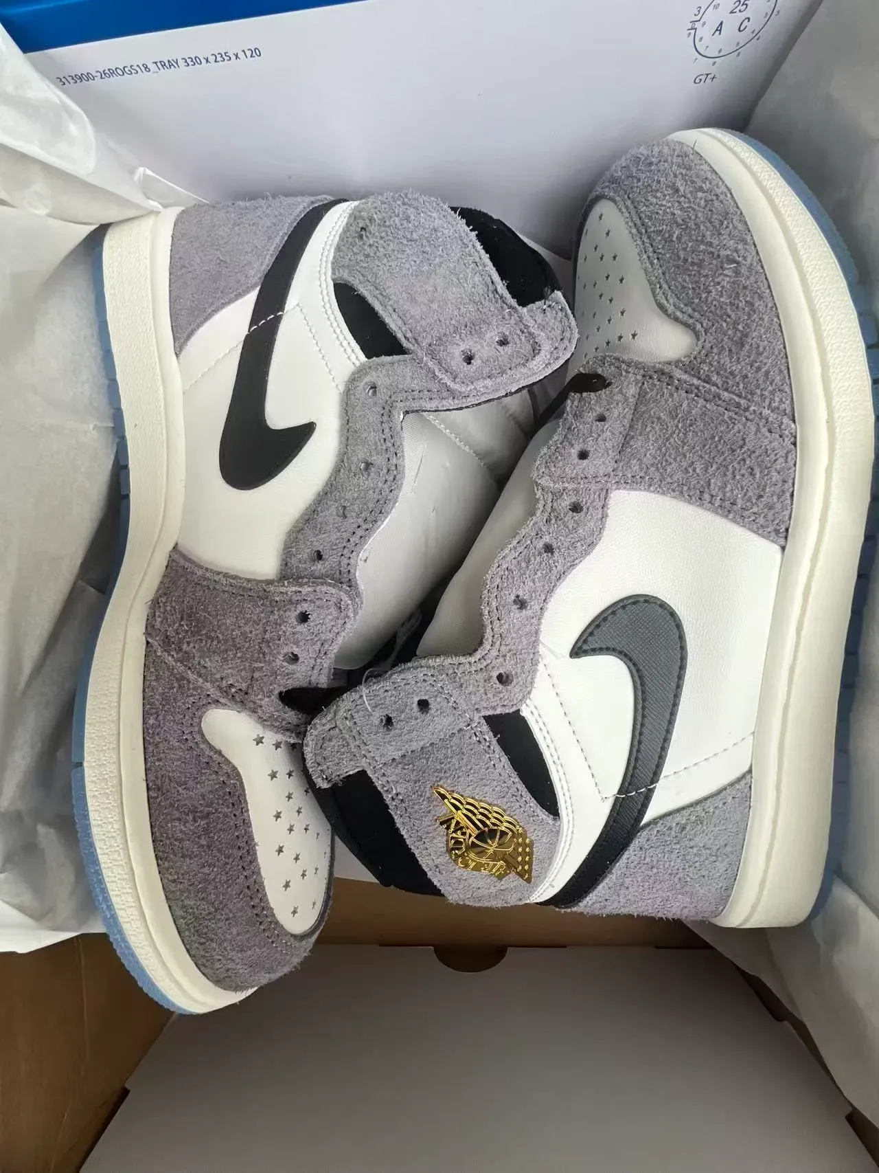 Air Jordan 1 हाई टॉप ग्रे सफेद काला सोने का बास्केटबॉल जूते 9