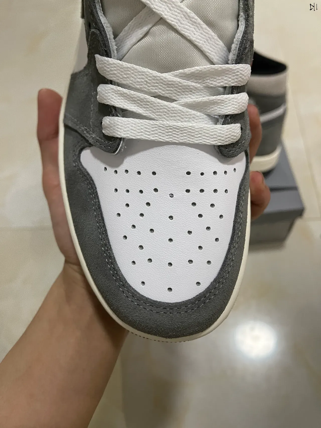 Air Jordan 1 High Top White and Gray Suede Basketball Shoes 3