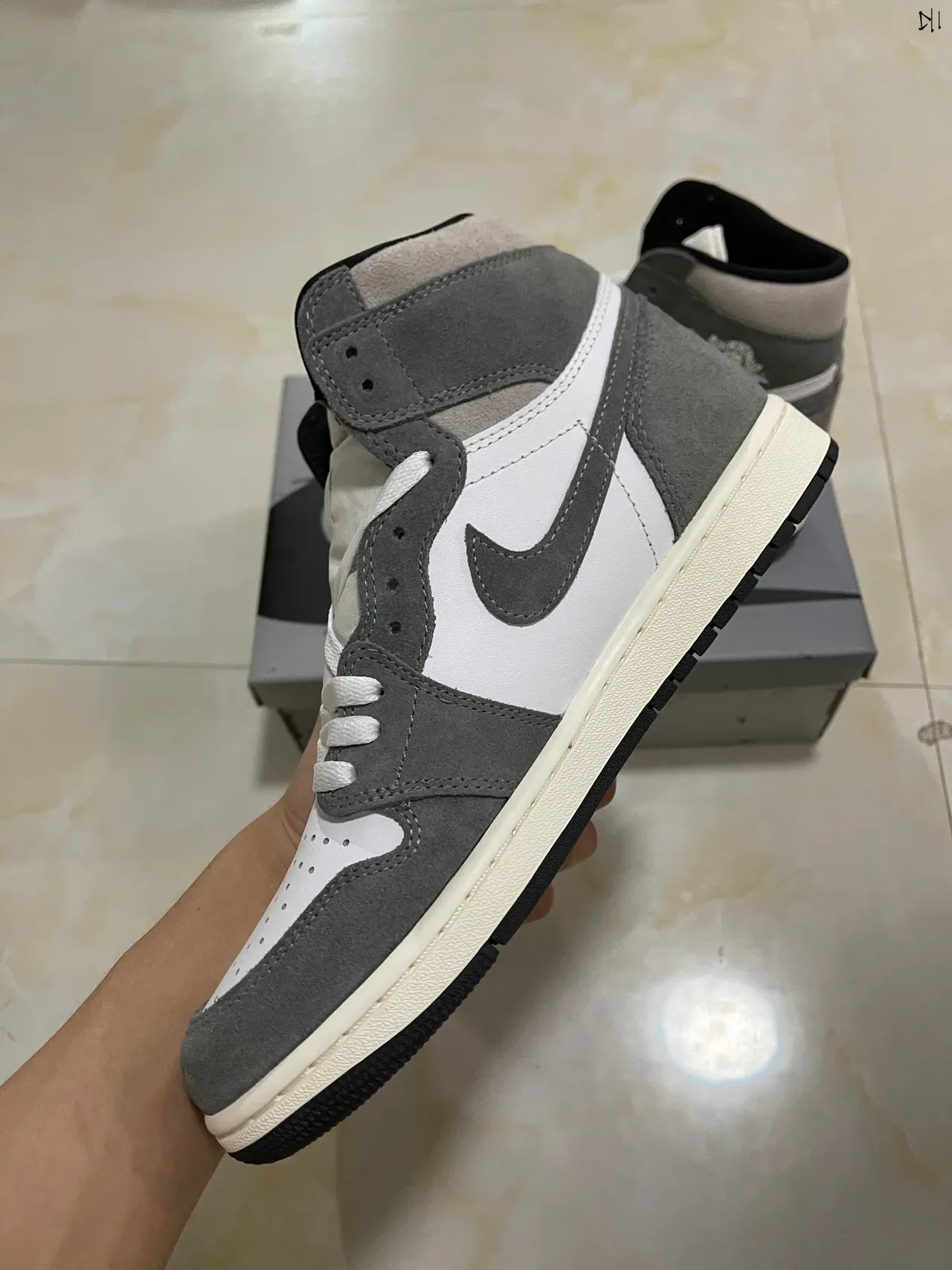 Air Jordan 1 High Top White and Gray Suede Basketball Shoes 4