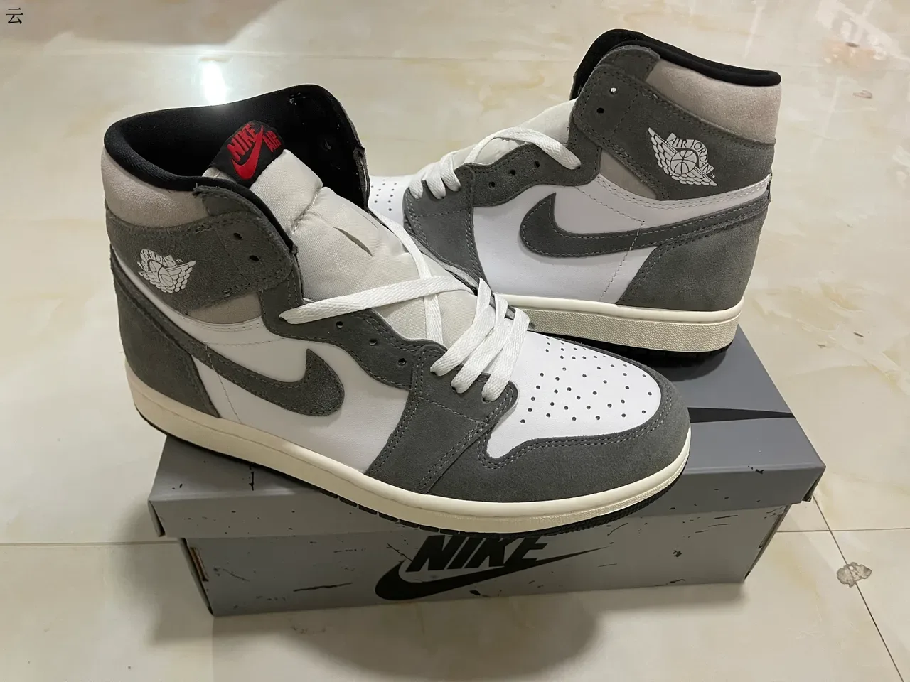 Air Jordan 1 High Top White and Gray Suede Basketball Shoes 9