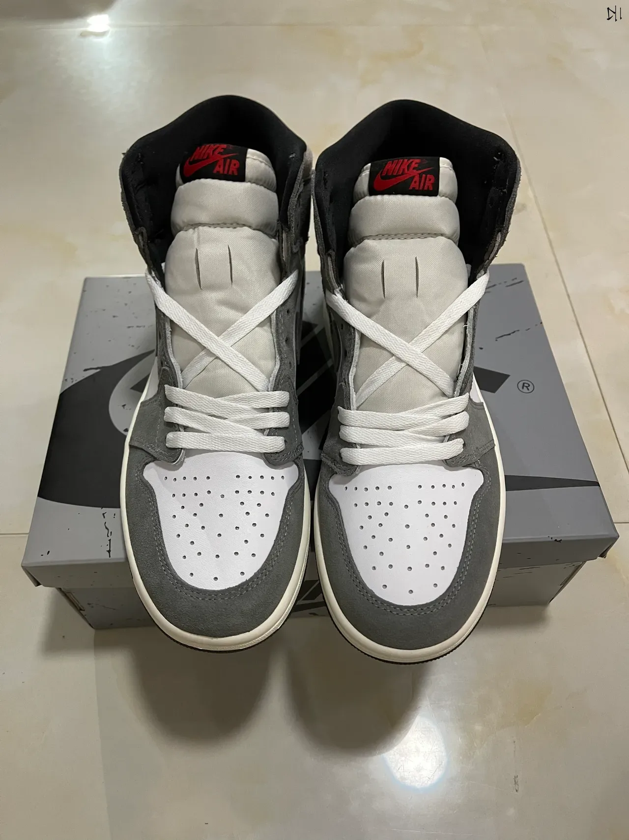 Air Jordan 1 High Top White and Gray Suede Basketball Shoes 10