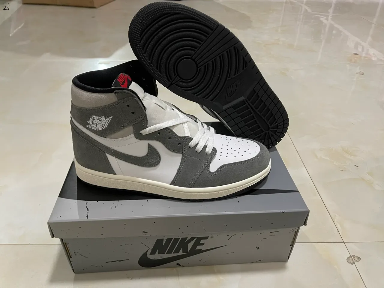 Air Jordan 1 High Top White and Gray Suede Basketball Shoes 12