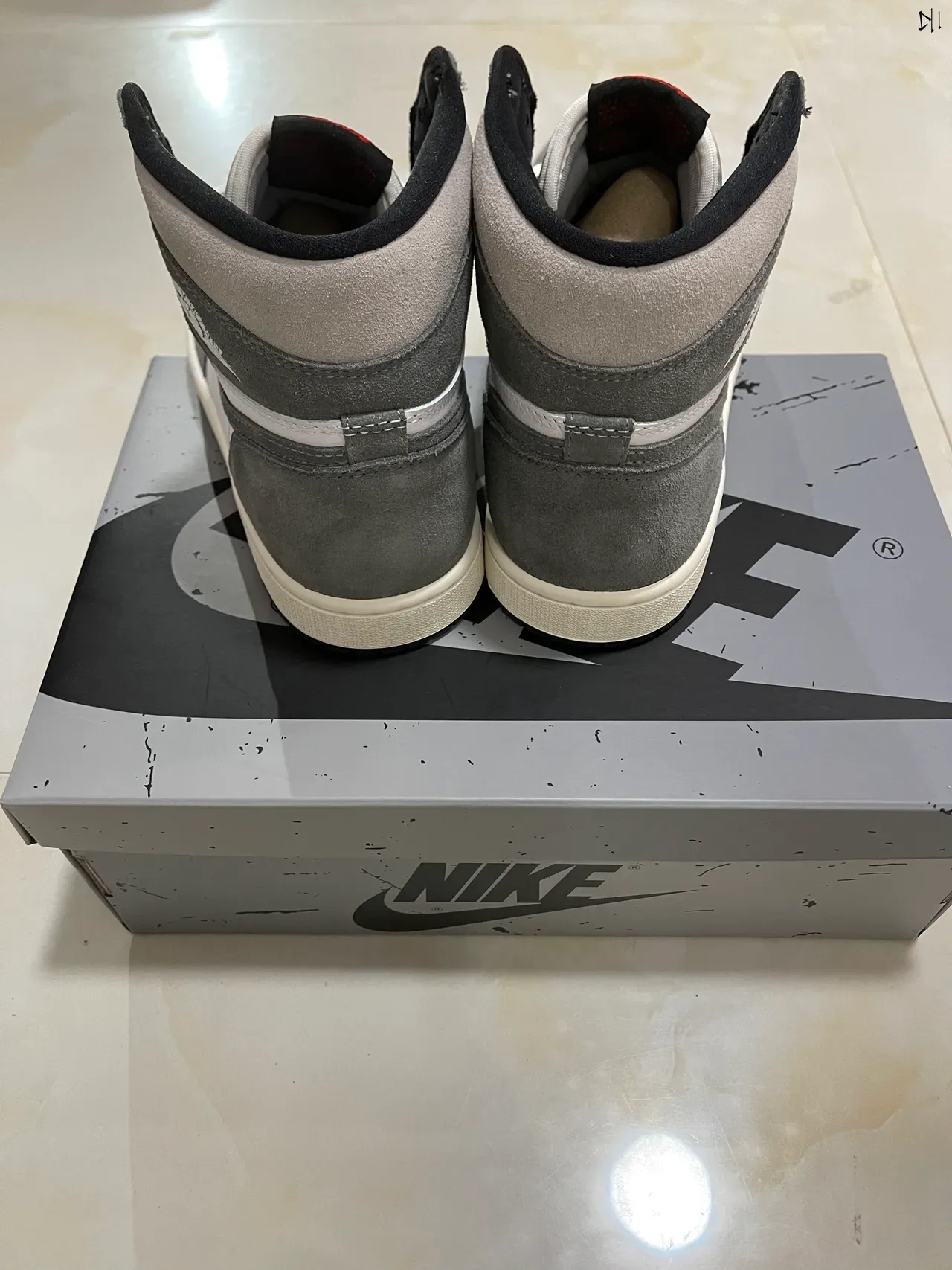 Air Jordan 1 High Top White and Gray Suede Basketball Shoes 17
