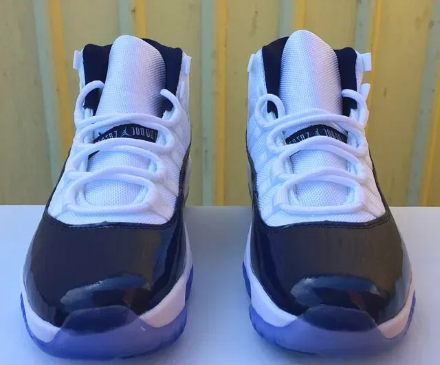 Air Jordan 11 Navy and White Patent Leather Basketball Shoes 3