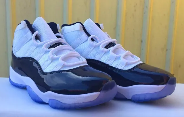 Air Jordan 11 Navy and White Patent Leather Basketball Shoes 4