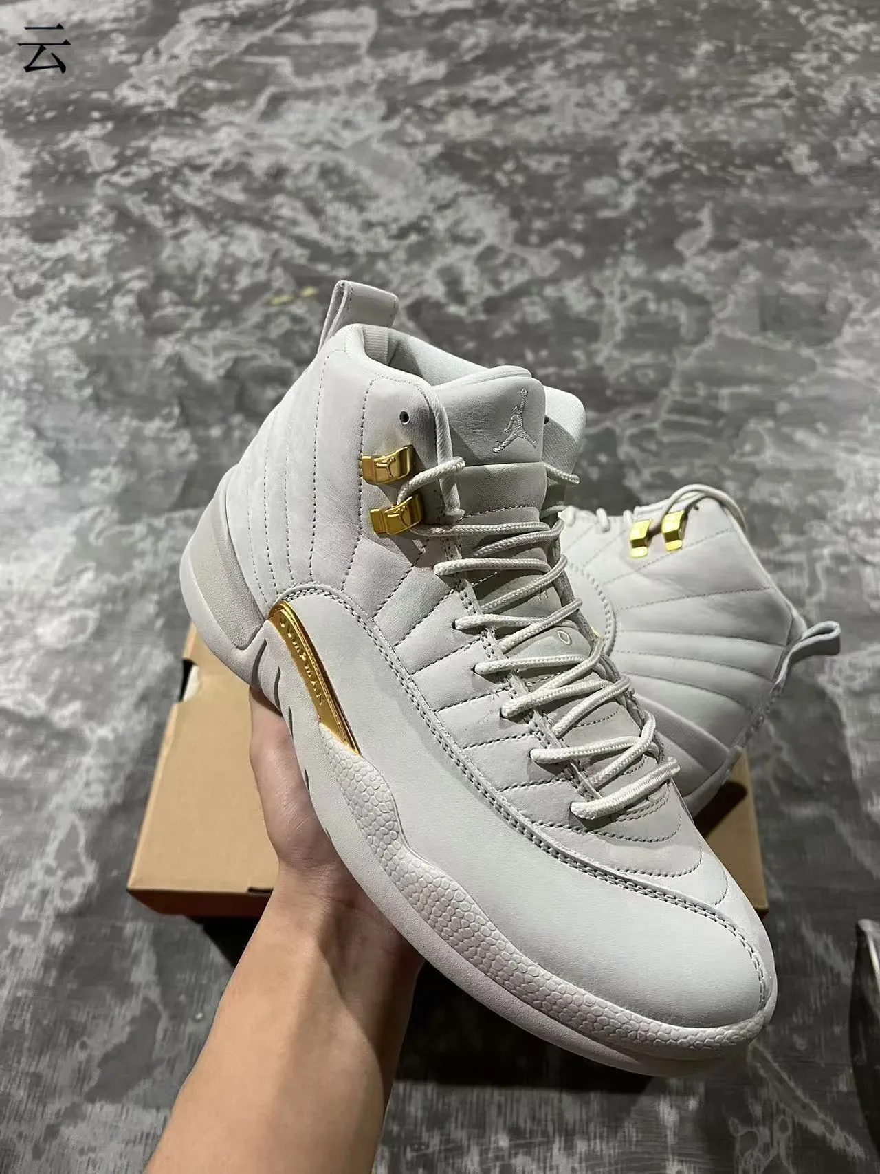 Air Jordan 12 Light Gray and Gold Basketball Shoes 2