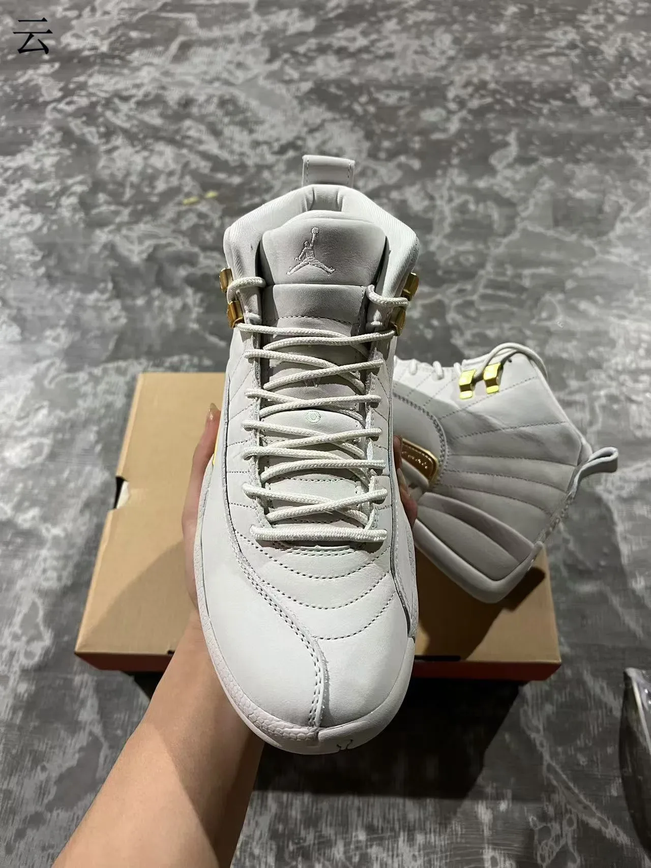 Air Jordan 12 Light Gray and Gold Basketball Shoes 3