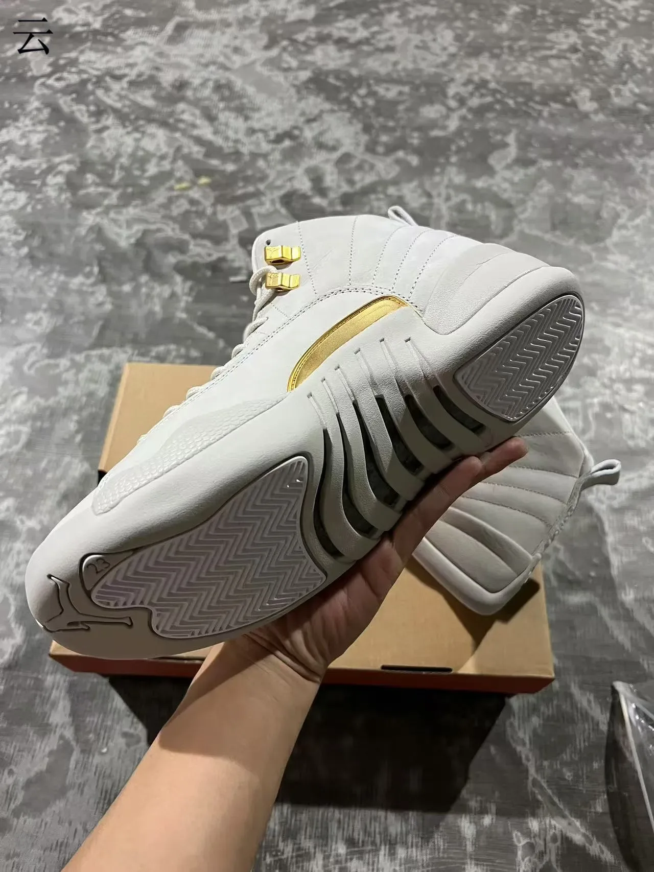 Air Jordan 12 Light Gray and Gold Basketball Shoes 6