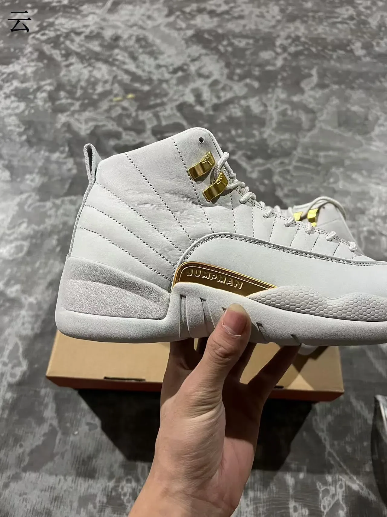 Air Jordan 12 Light Gray and Gold Basketball Shoes 7