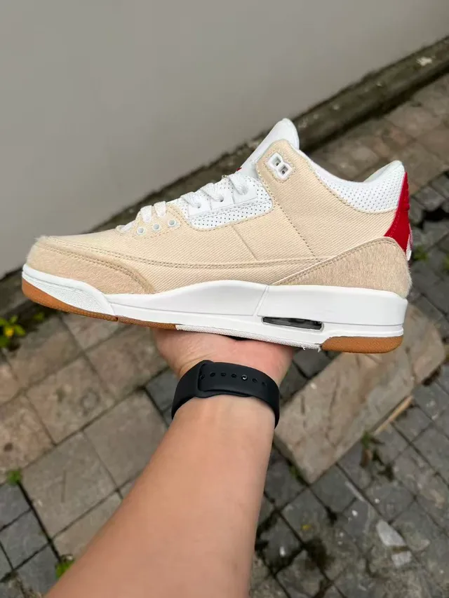 Air Jordan 3 Bege e Vermelho tênis lifestyle 5