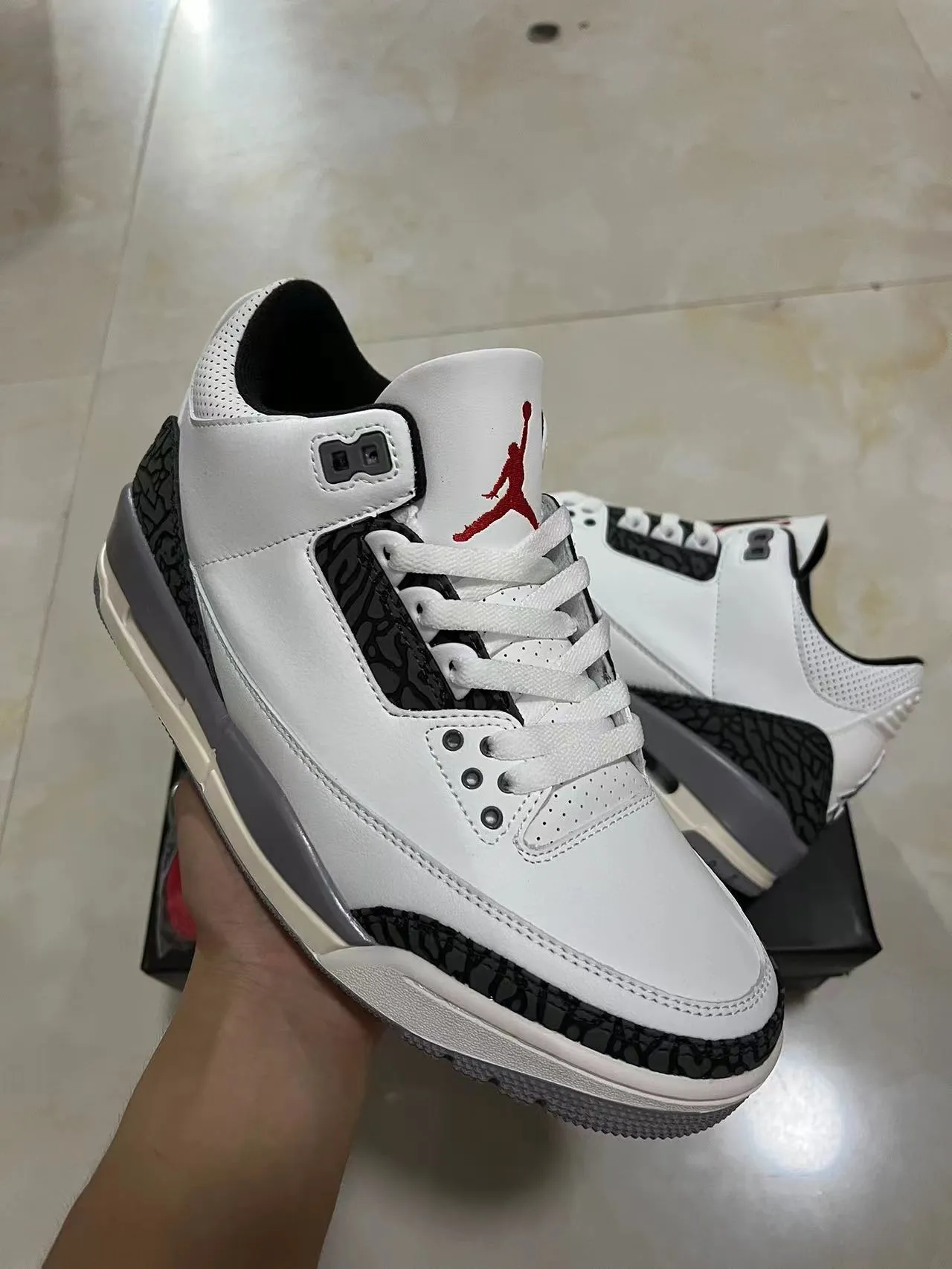 Air Jordan 3 White Black Cement Basketball Shoes 2