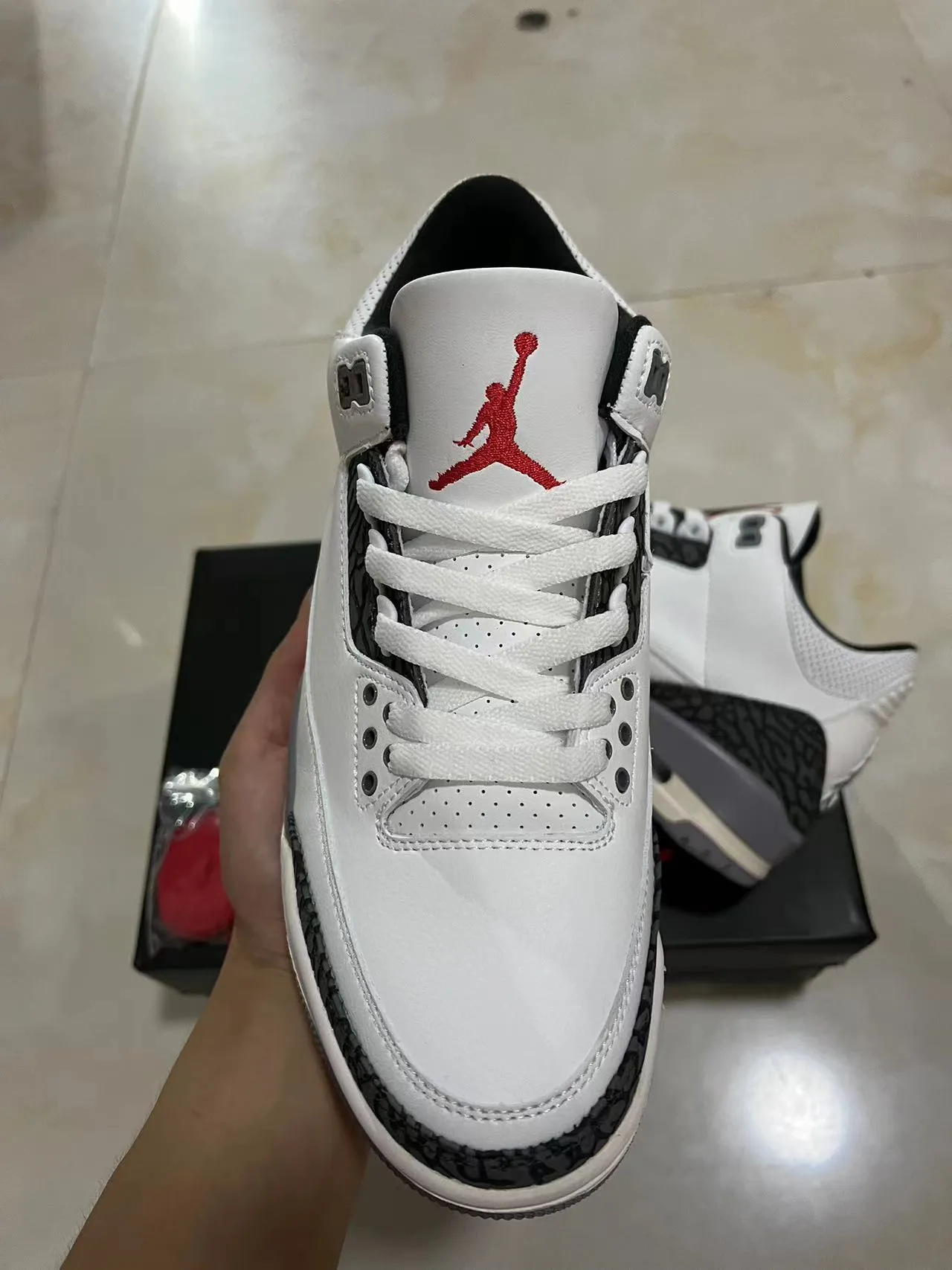 Air Jordan 3 White Black Cement Basketball Shoes 3