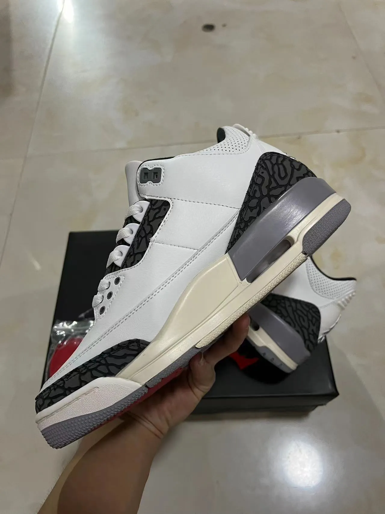 Air Jordan 3 White Black Cement Basketball Shoes 5