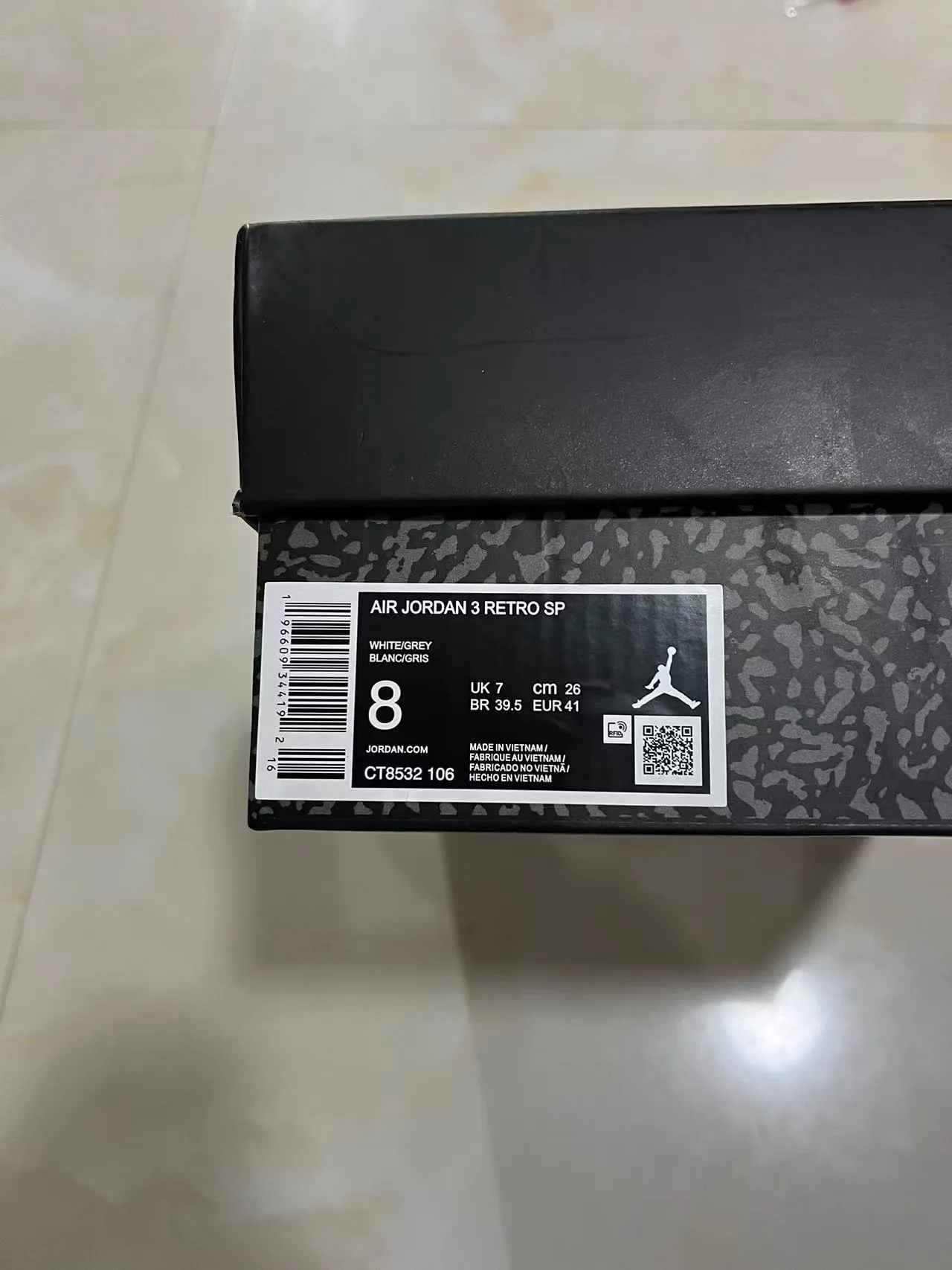 Air Jordan 3 White Black Cement Basketball Shoes 10