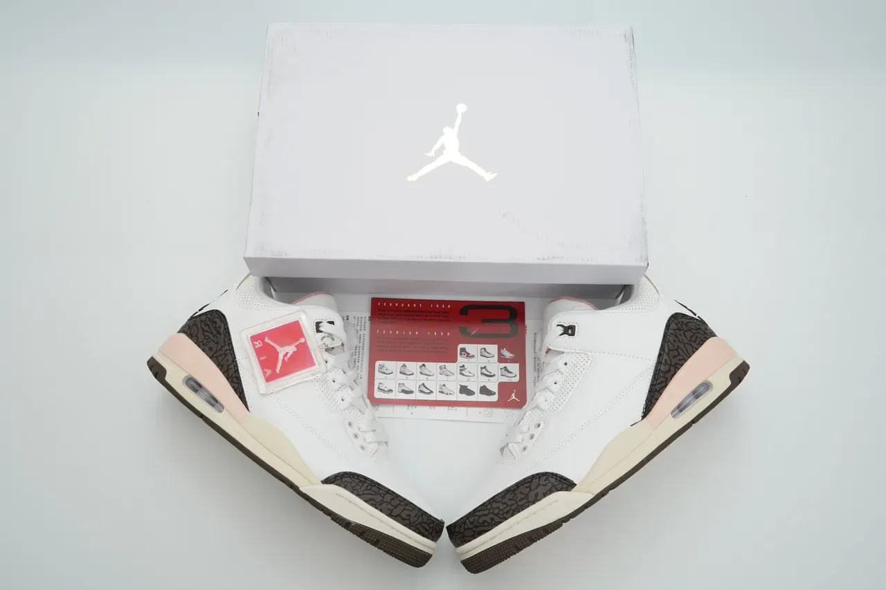 Air Jordan 3 White Brown Pink Elephant Print Basketball Shoes 2