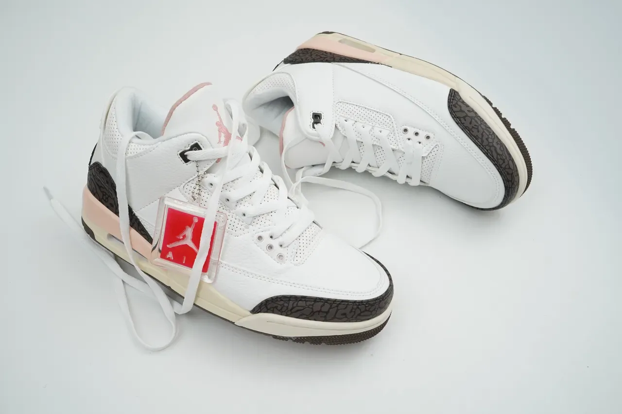 Air Jordan 3 White Brown Pink Elephant Print Basketball Shoes 3