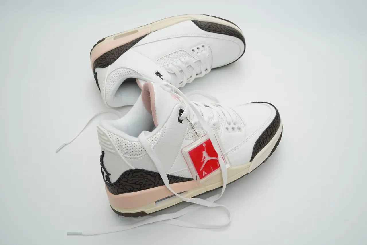 Air Jordan 3 White Brown Pink Elephant Print Basketball Shoes 4