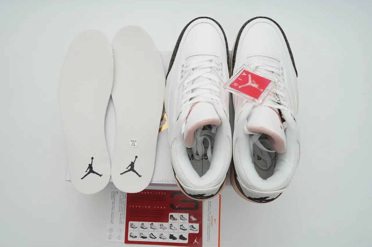 Air Jordan 3 White Brown Pink Elephant Print Basketball Shoes 5