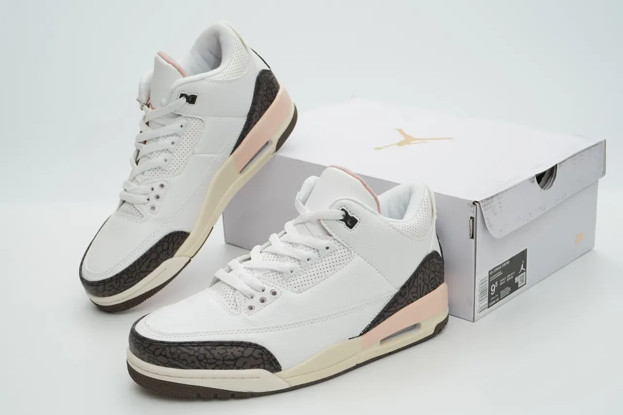 Air Jordan 3 White Brown Pink Elephant Print Basketball Shoes 6