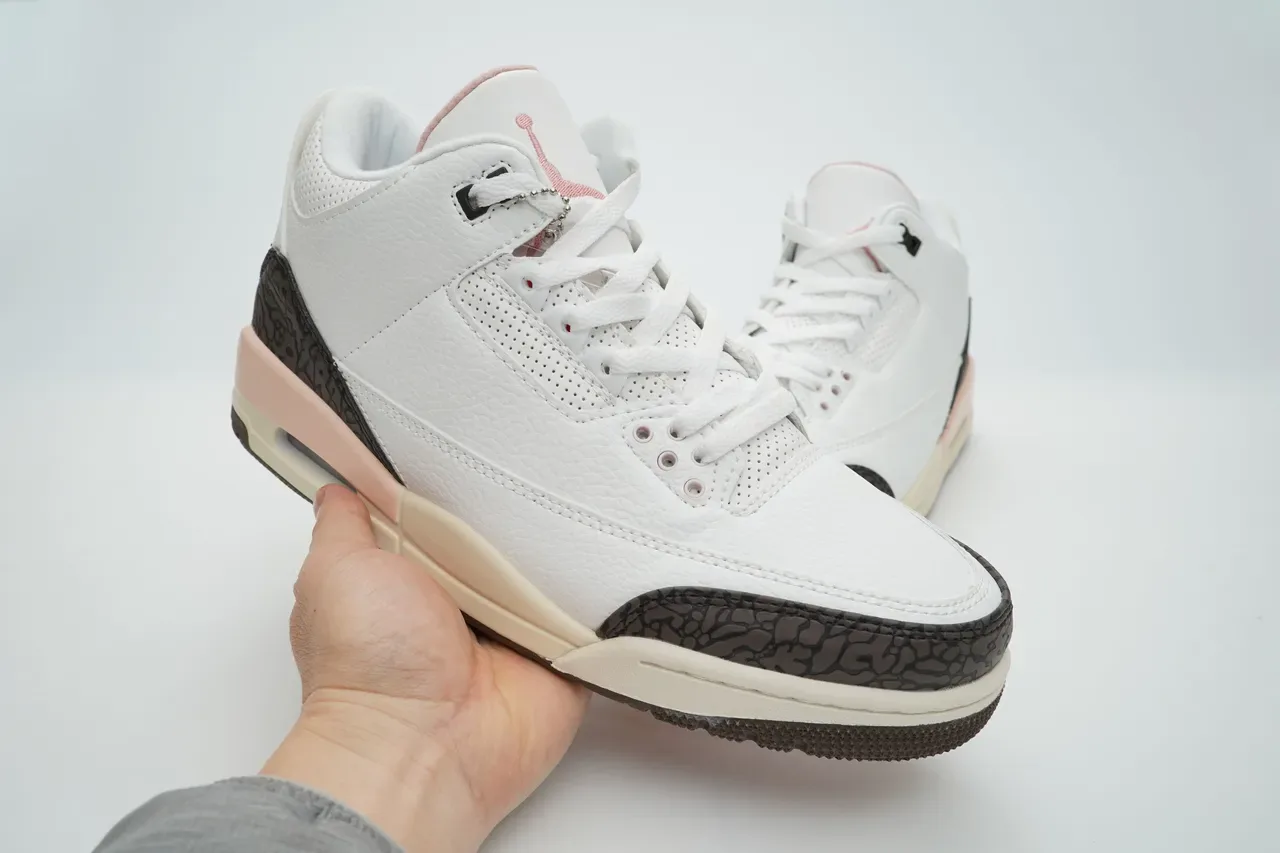 Air Jordan 3 White Brown Pink Elephant Print Basketball Shoes 7