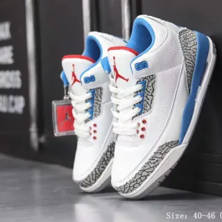 Tênis de basquete Air Jordan 3 branco cimento azul