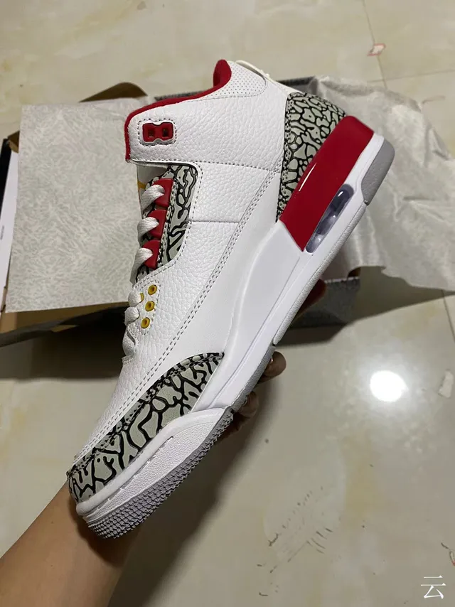 Tênis de basquete Air Jordan 3 branco cimento vermelho 4
