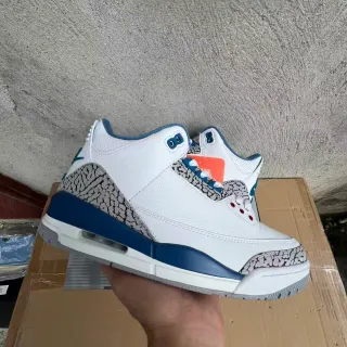 Air Jordan 3 白色皇家蓝爆裂纹篮球鞋