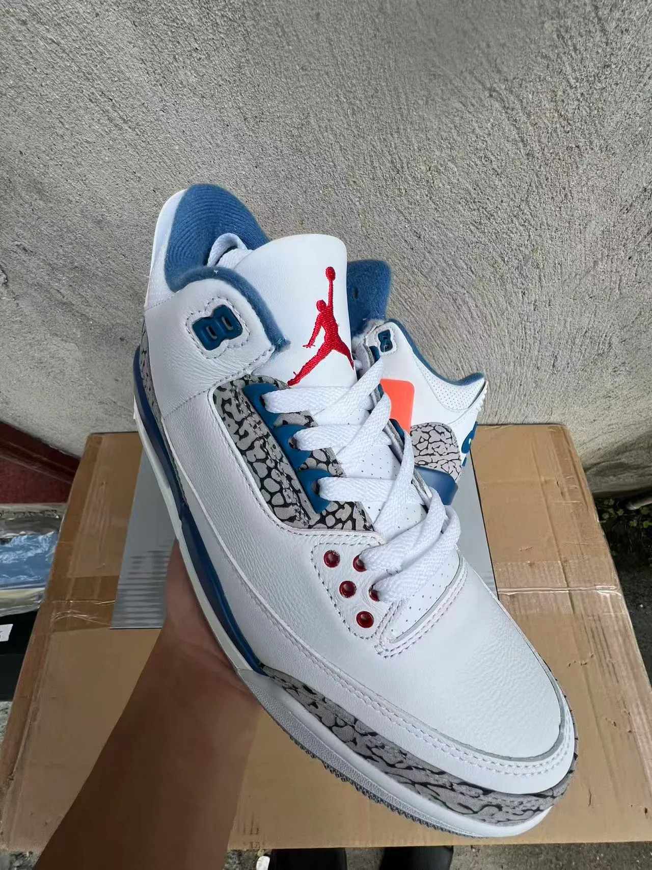 Zapatillas de baloncesto Air Jordan 3 blanco y azul royal con estampado de elefante 2