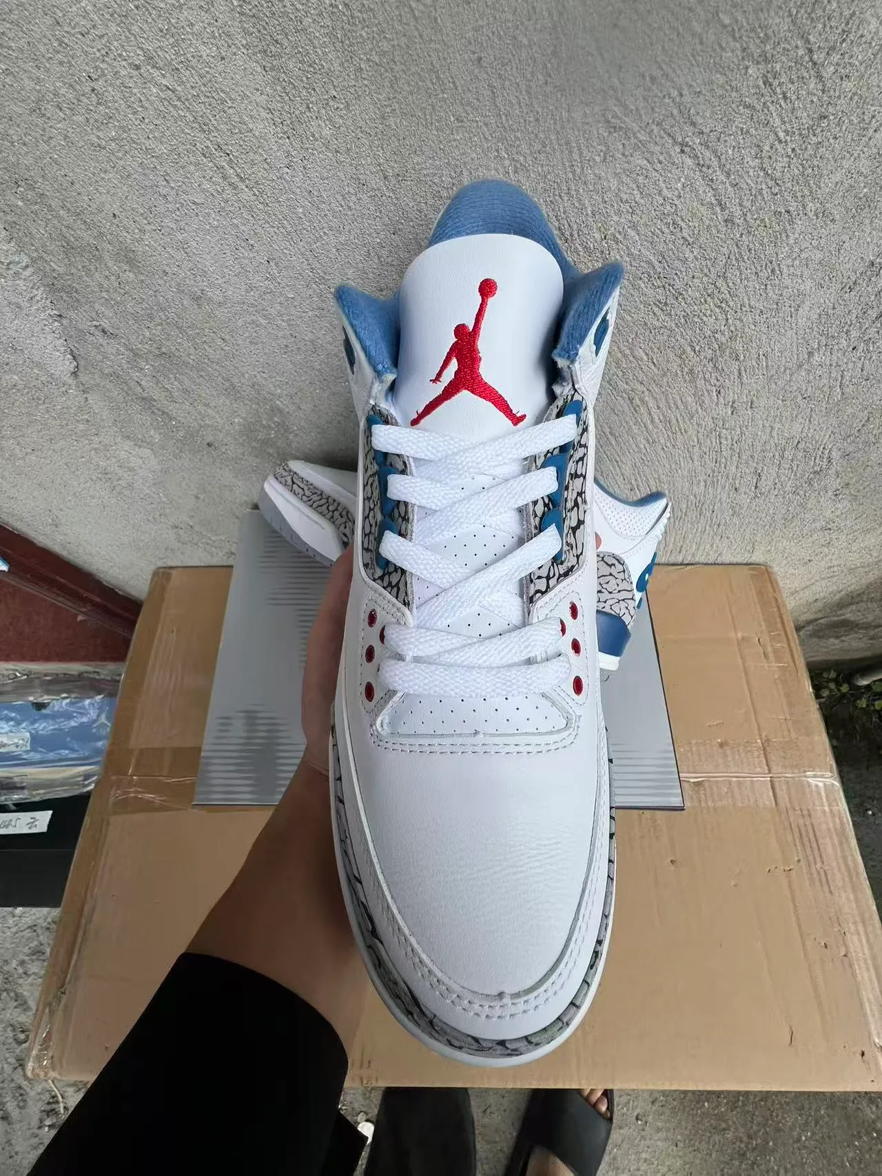 Zapatillas de baloncesto Air Jordan 3 blanco y azul royal con estampado de elefante 3