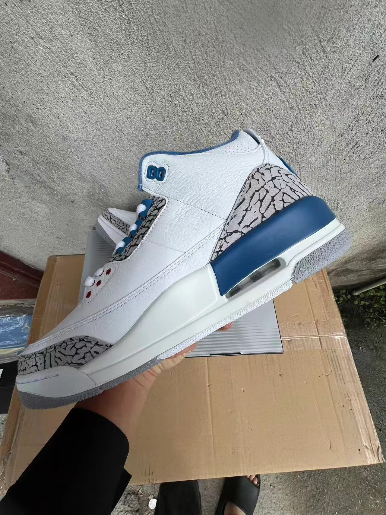Zapatillas de baloncesto Air Jordan 3 blanco y azul royal con estampado de elefante 5