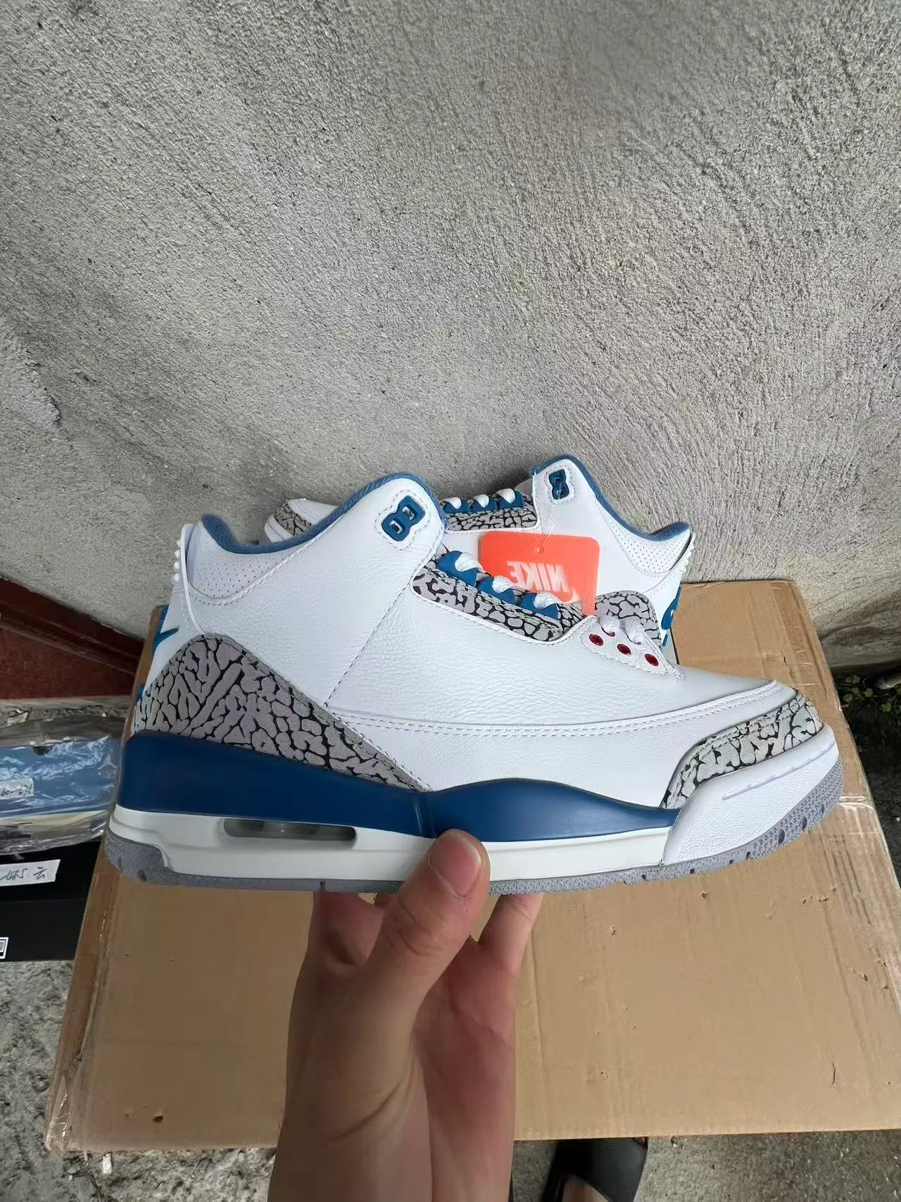 Zapatillas de baloncesto Air Jordan 3 blanco y azul royal con estampado de elefante 7