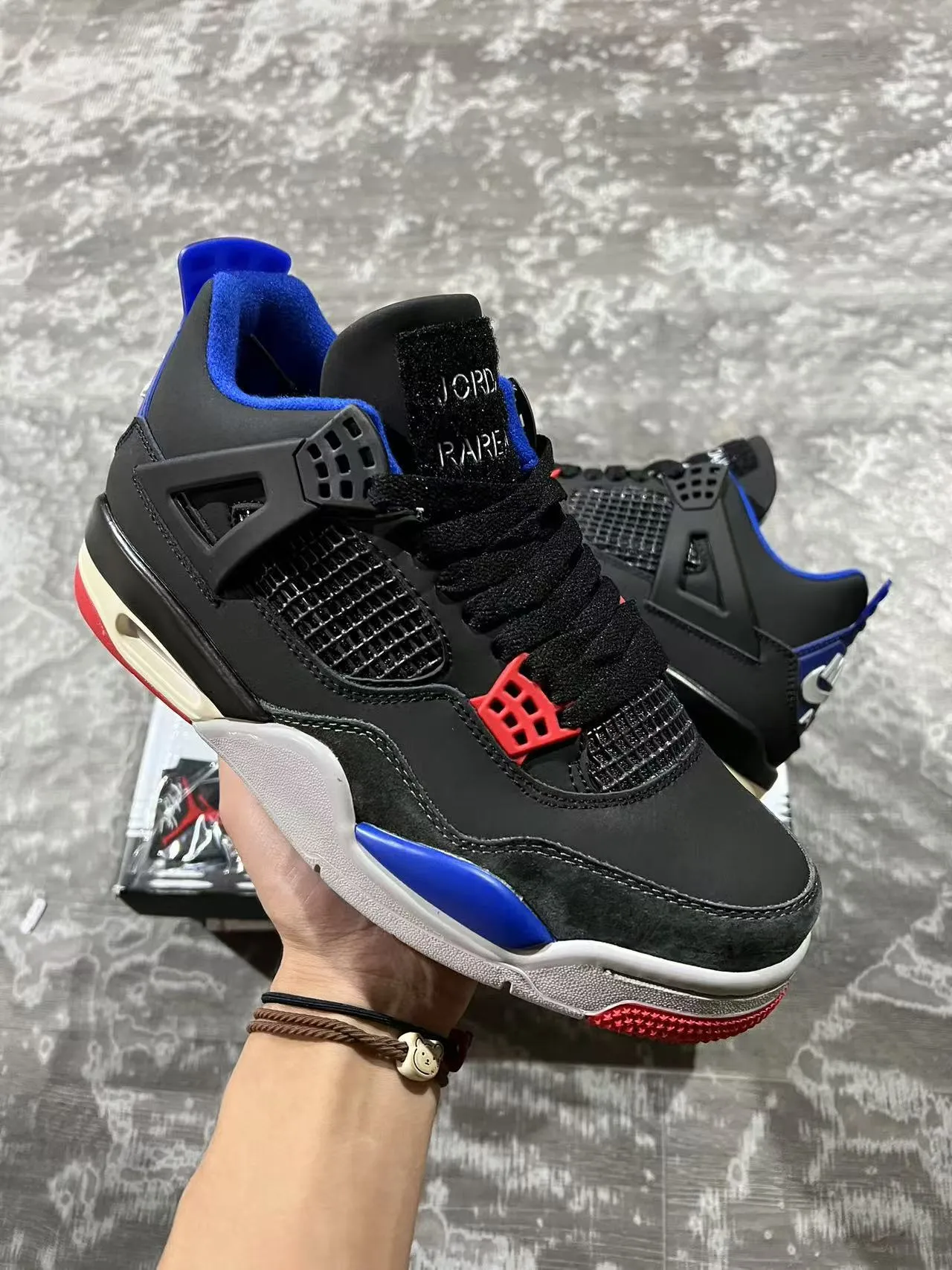 Tênis de basquete Air Jordan 4 preto azul royal vermelho 2