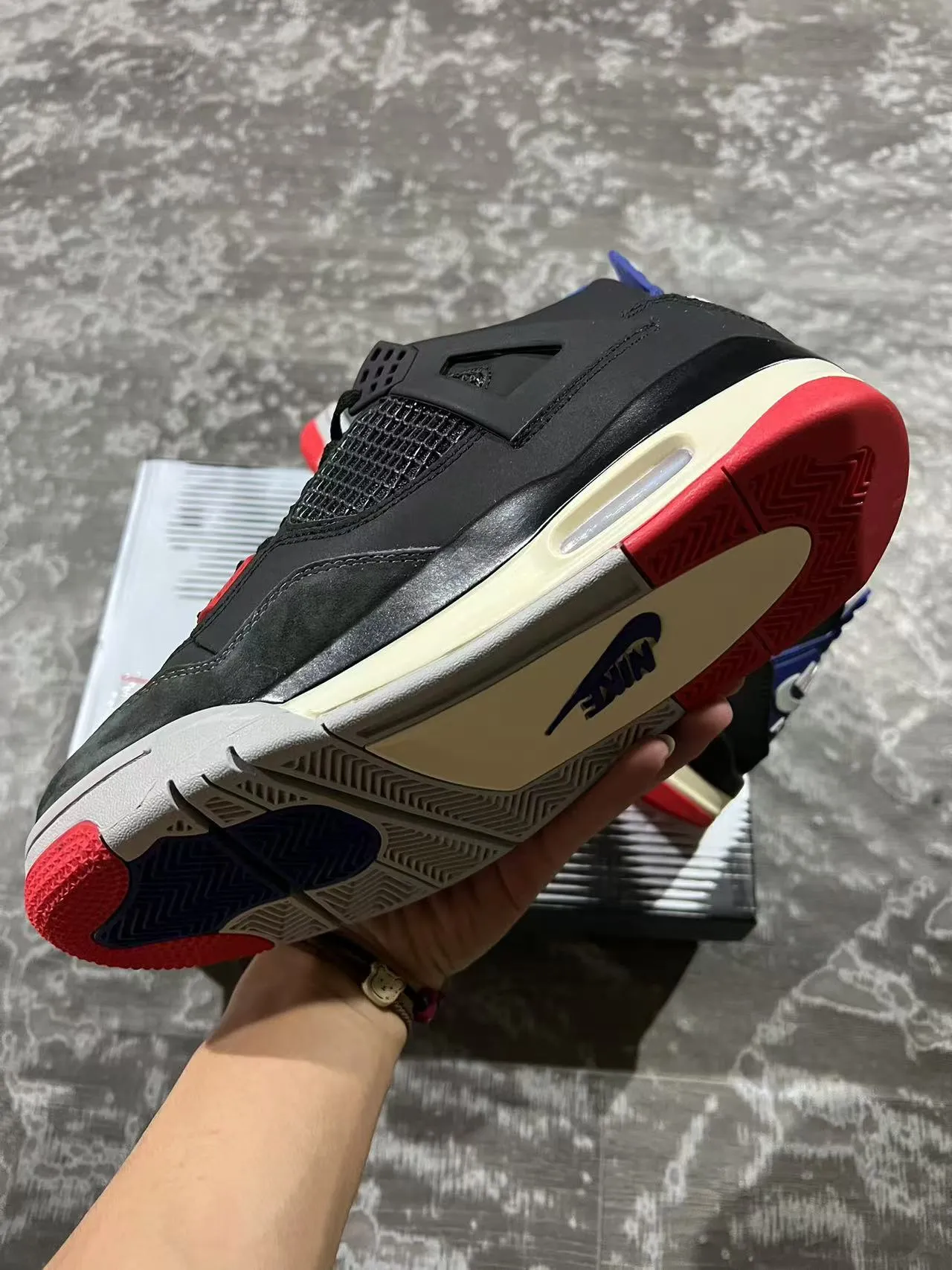 Tênis de basquete Air Jordan 4 preto azul royal vermelho 6