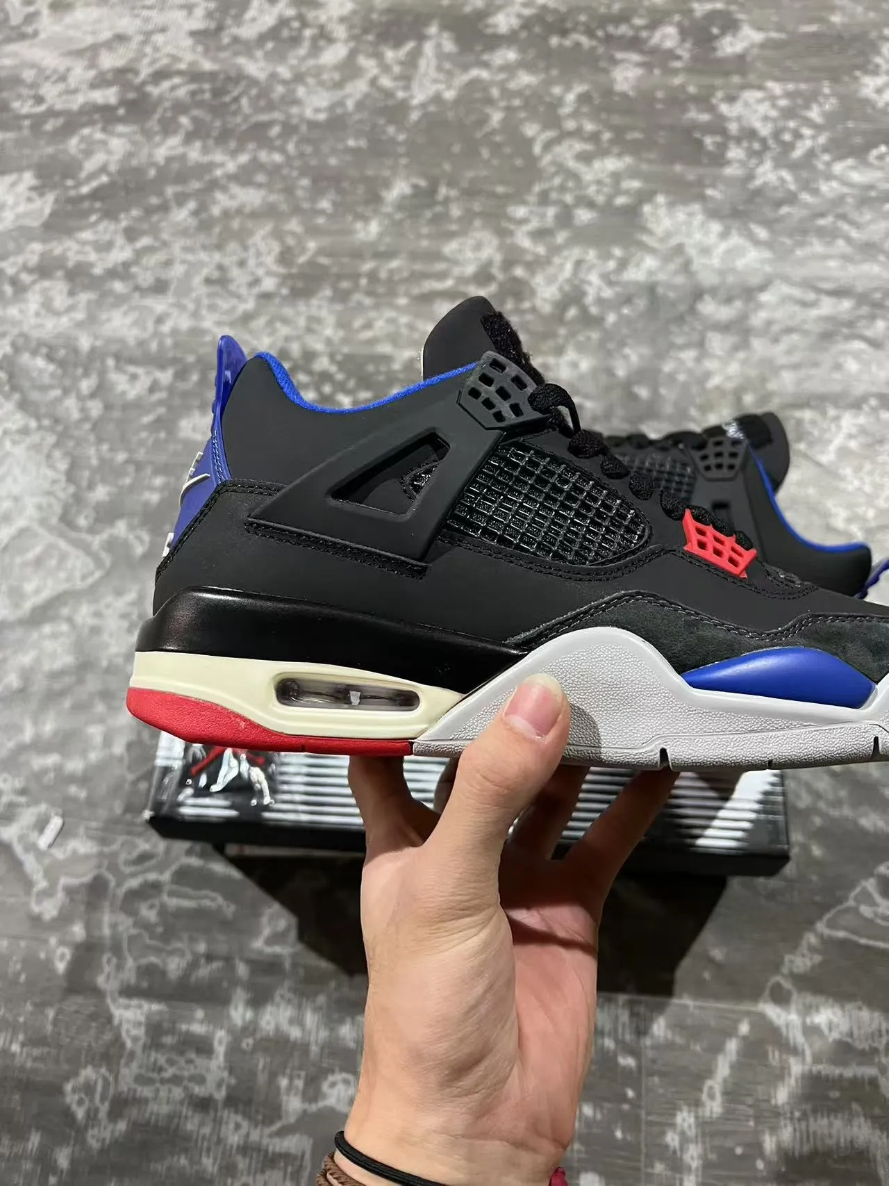 Tênis de basquete Air Jordan 4 preto azul royal vermelho 7