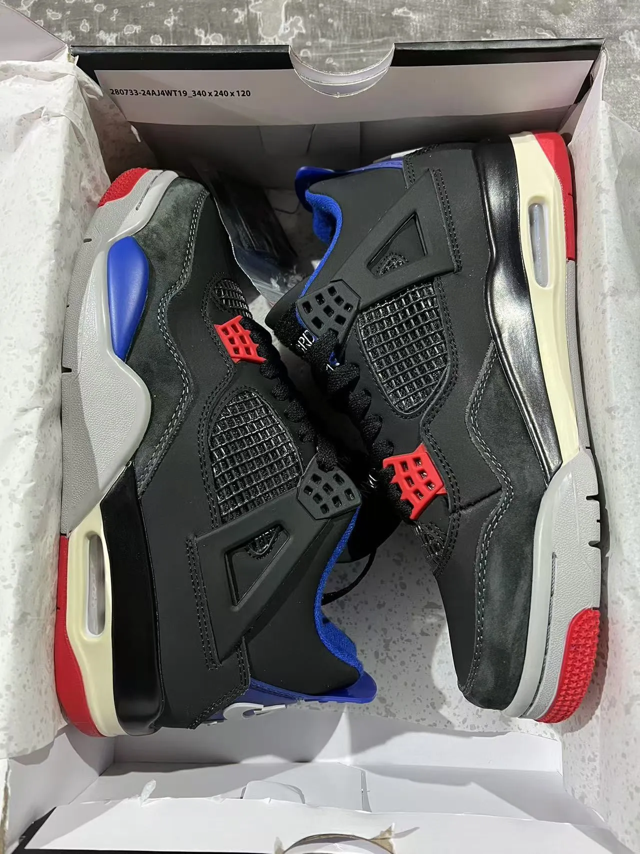 Tênis de basquete Air Jordan 4 preto azul royal vermelho 9