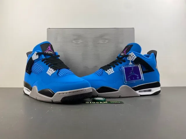 Air Jordan 4 Bright Blue Black Gray Basketball Shoes 14