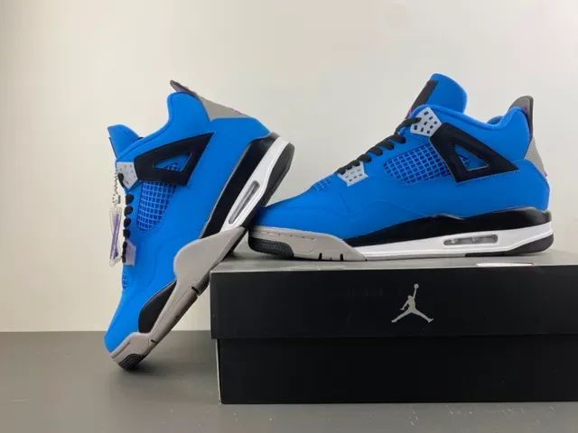Air Jordan 4 Bright Blue Black Gray Basketball Shoes 15