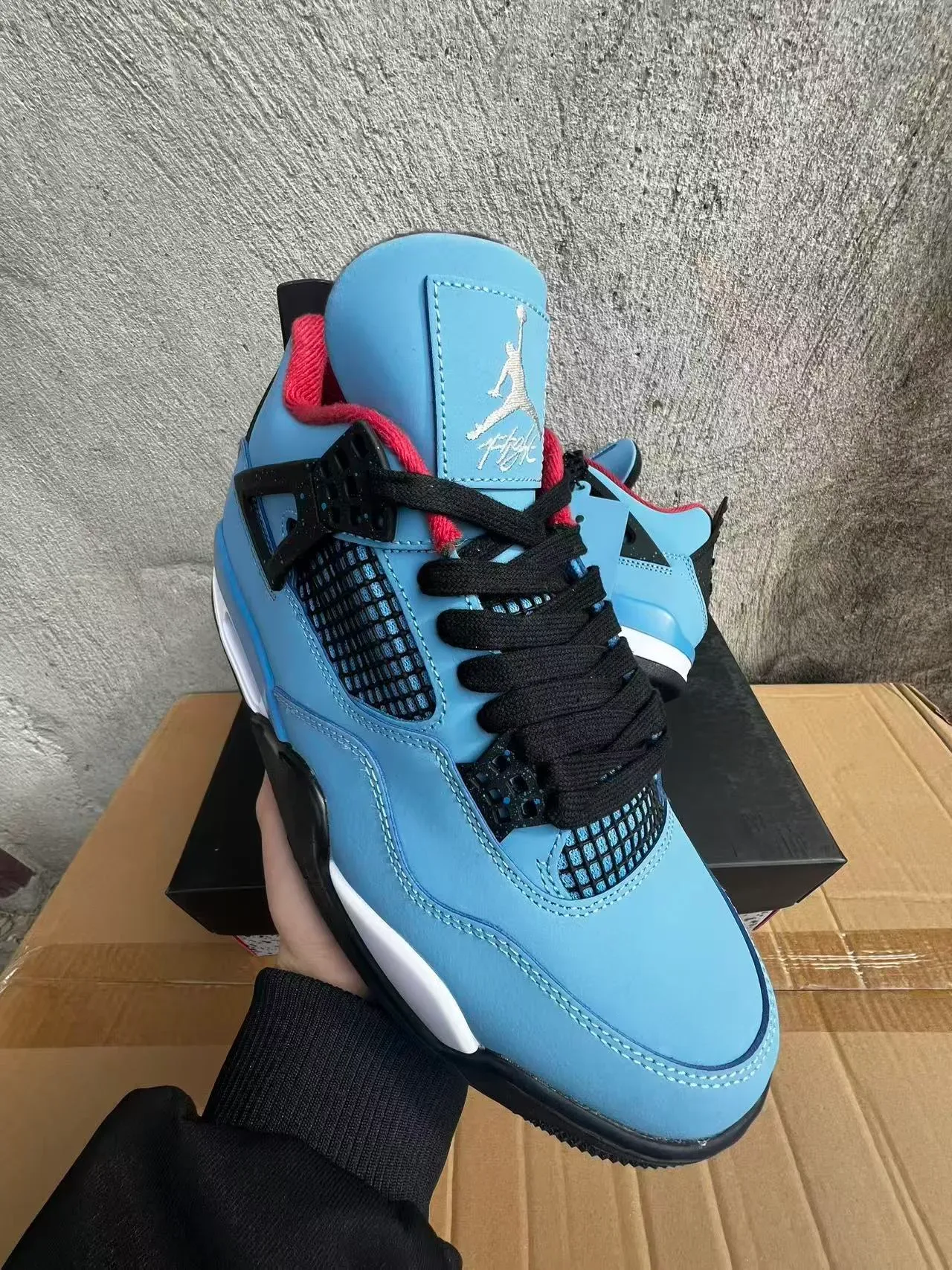 Air Jordan 4 हल्का नील काला सफेद लाल बास्केटबॉल जूते 2