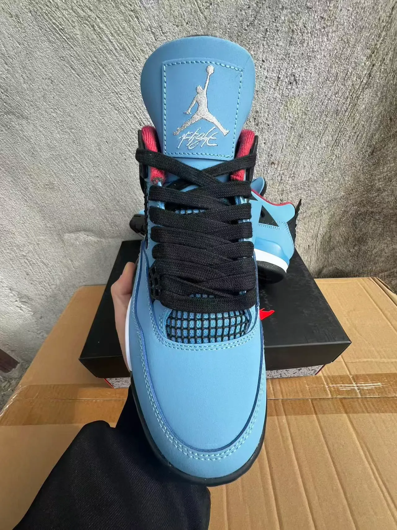 Air Jordan 4 हल्का नील काला सफेद लाल बास्केटबॉल जूते 3