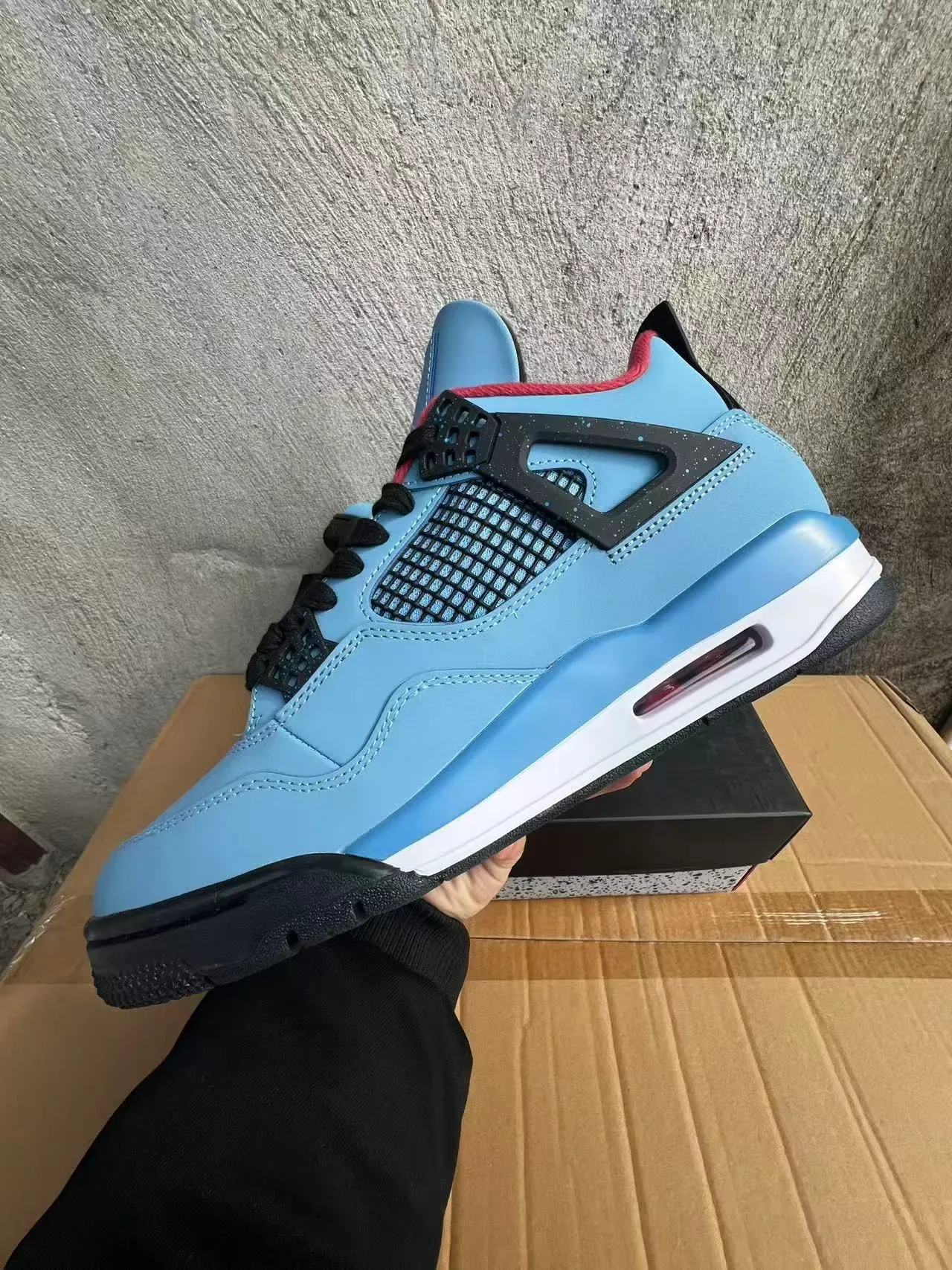 Air Jordan 4 हल्का नील काला सफेद लाल बास्केटबॉल जूते 5