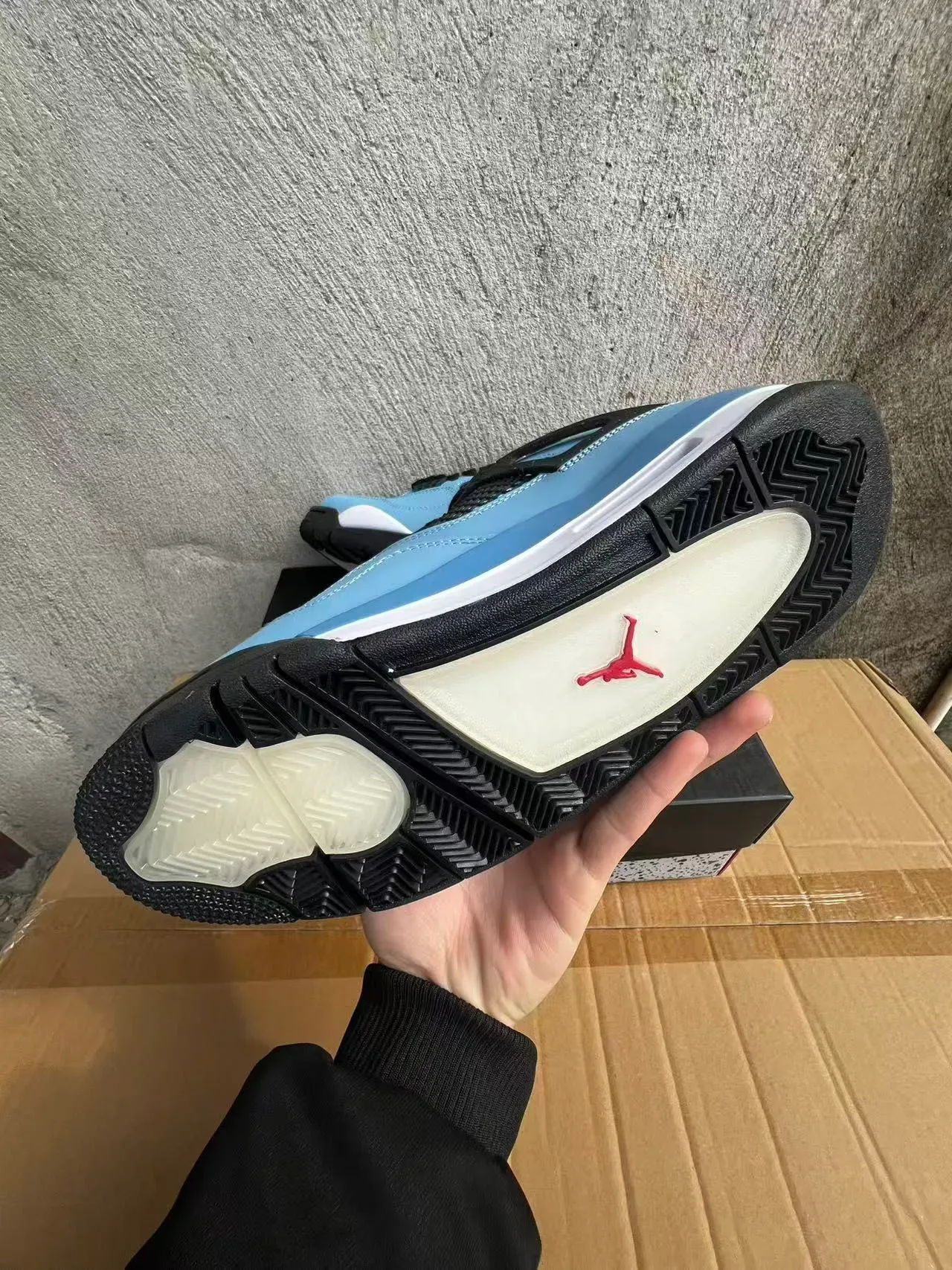 Air Jordan 4 हल्का नील काला सफेद लाल बास्केटबॉल जूते 6