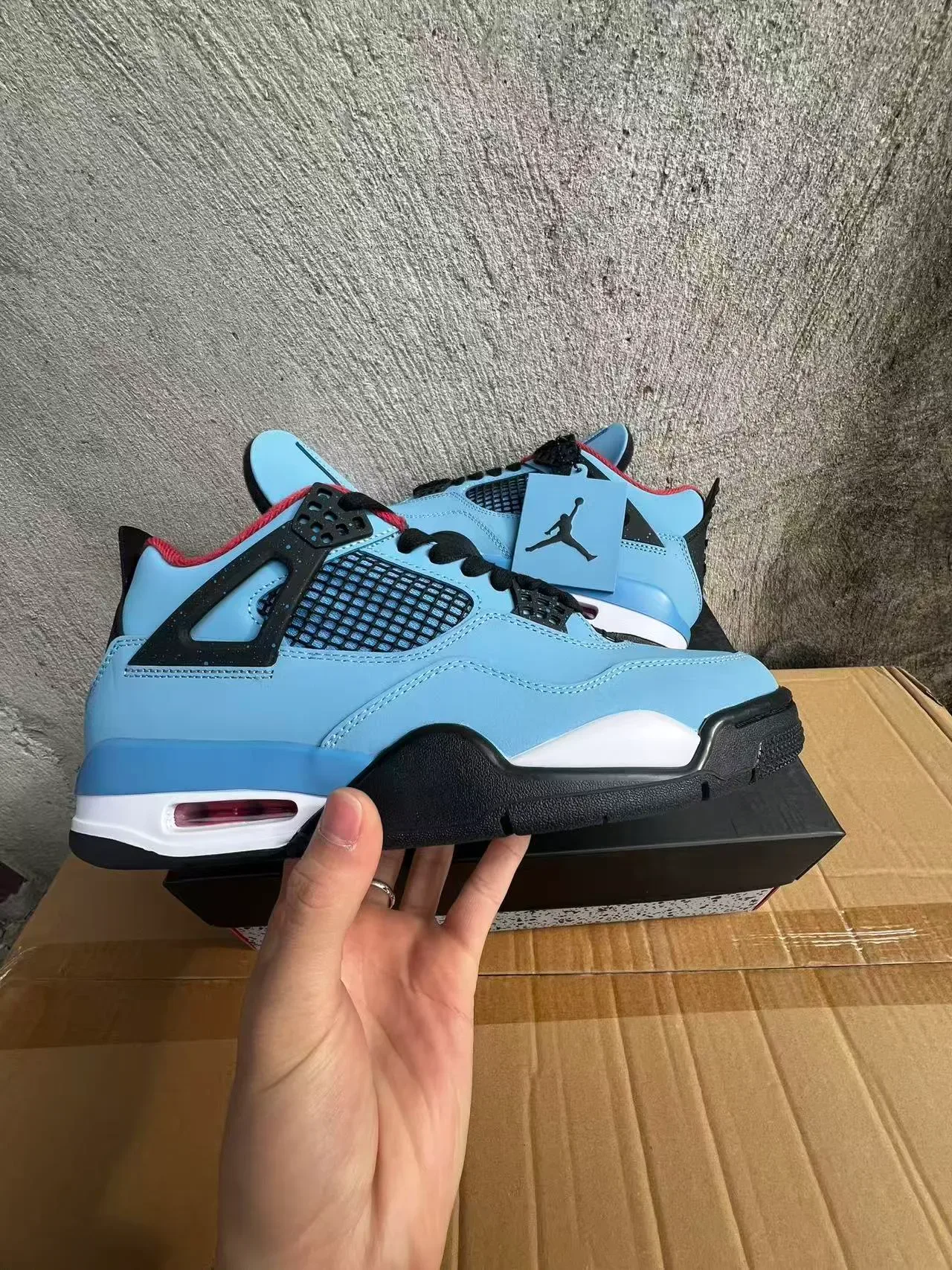 Air Jordan 4 हल्का नील काला सफेद लाल बास्केटबॉल जूते 7