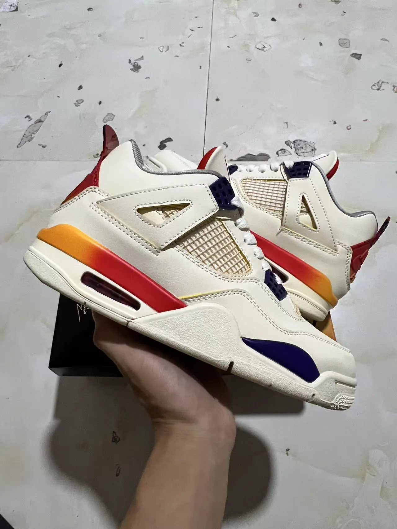 Zapatillas de baloncesto Air Jordan 4 Off-White rojo naranja azul marino 6